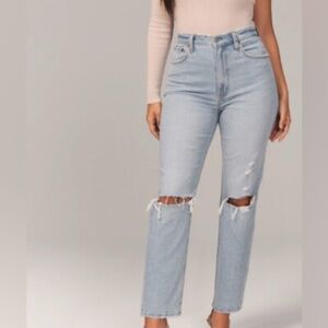 Abercrombie & Fitch High Rise Light Blue Distressed Jeans